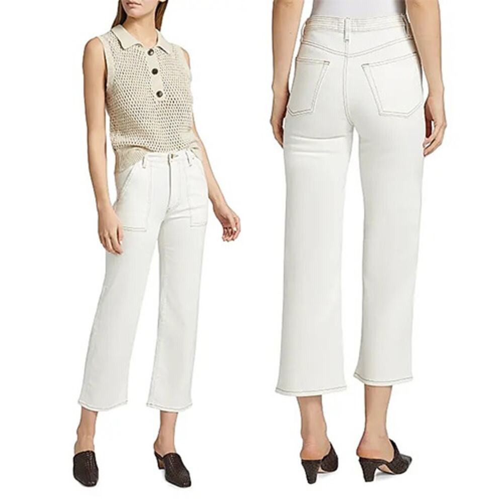 NWT Frame Trapunto Side Slit Pocket Belt-Loops Straight-Leg Jeans White Size: 26